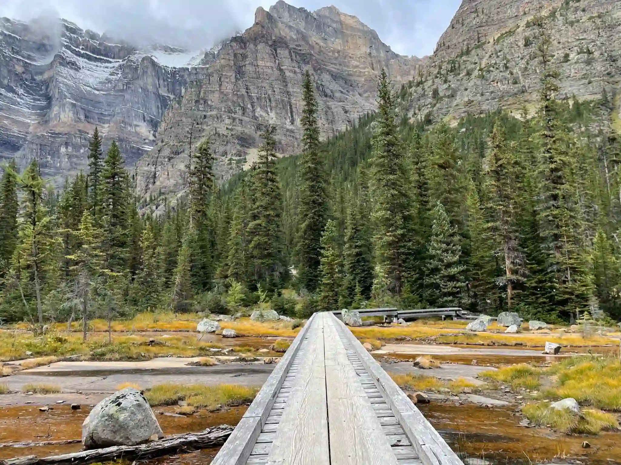 A beautiful bridge on the Sentinel Pass trail in Banff National Park, Canada