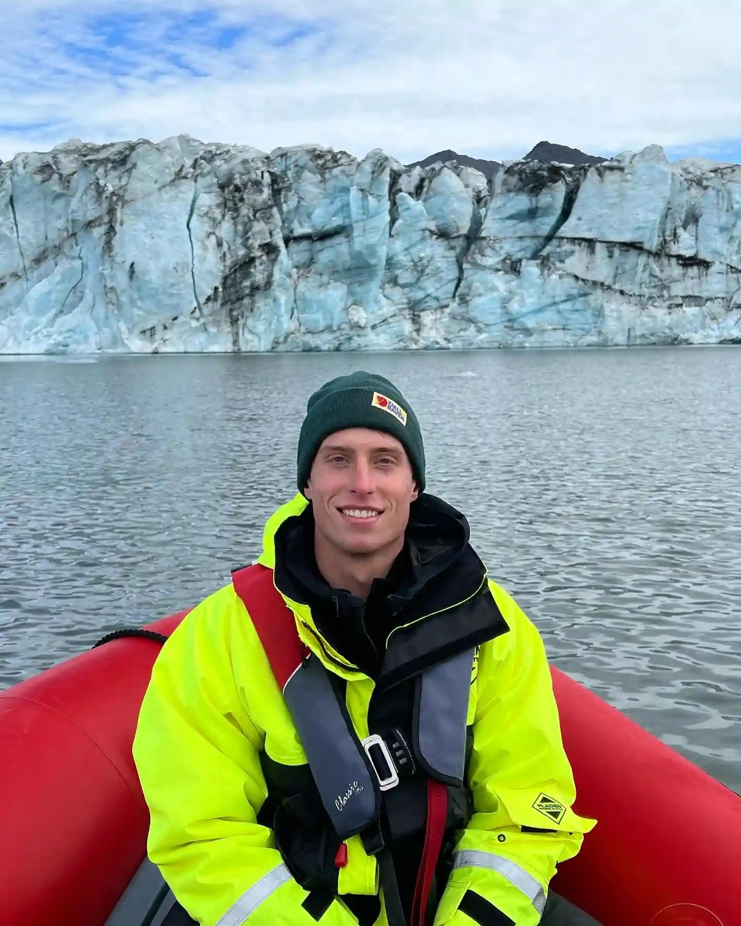 Me on a boat tour of Jokulsarlon Lagoon in Iceland
