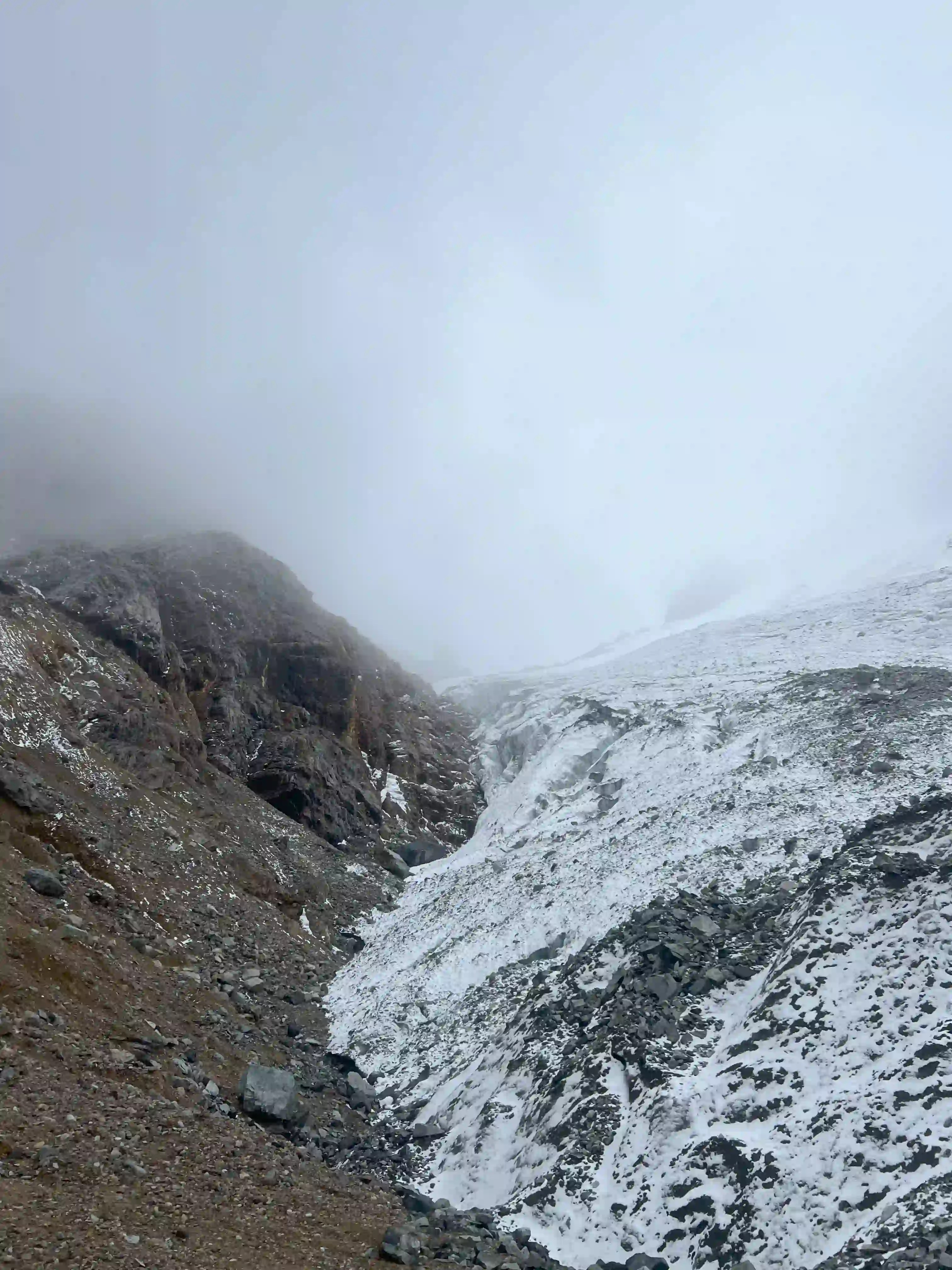 Glacier meets rock near Rasac Pass on Cordillera Huayhuash, Peru